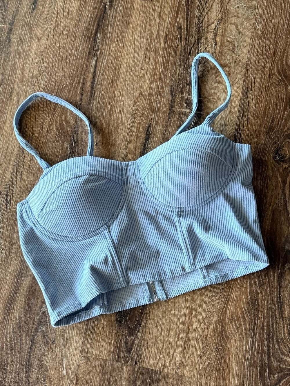 Say What Light Blue Ribbed Corset Crop Top Size L